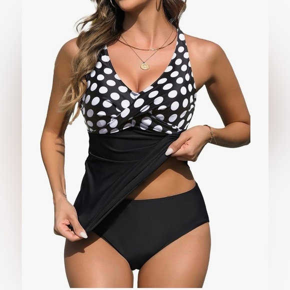 Younique Other - Yonique Tankini Women’s Tummy Control Black and White Polka Dot Size Small